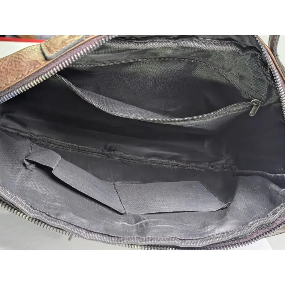 WEIXIER Brown Business Briefcase Laptop Bag Faux Leather Multi Pocket Work Bag